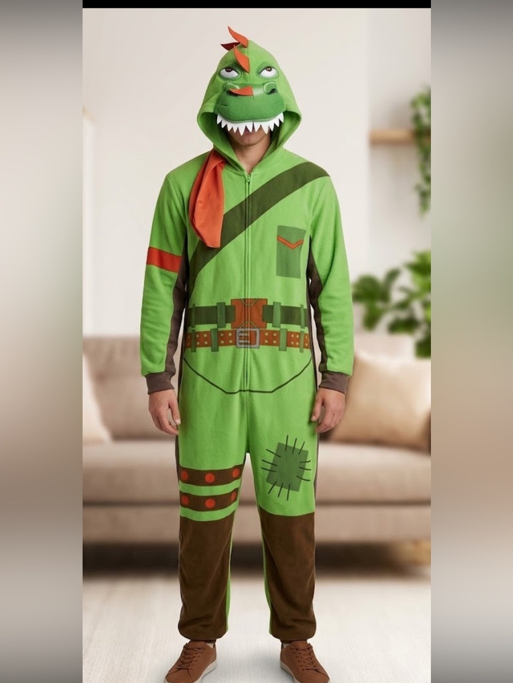 Fortnite Rex Dinosaur Hooded Onesie Costume Adult XL